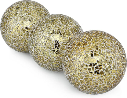 4" Decorative Orbs, Mosaic Sphere Balls, Centerpiece Balls for Bowls, Vases, Dining Table Decor, Pack of 3 (Mixed Color-Blue)