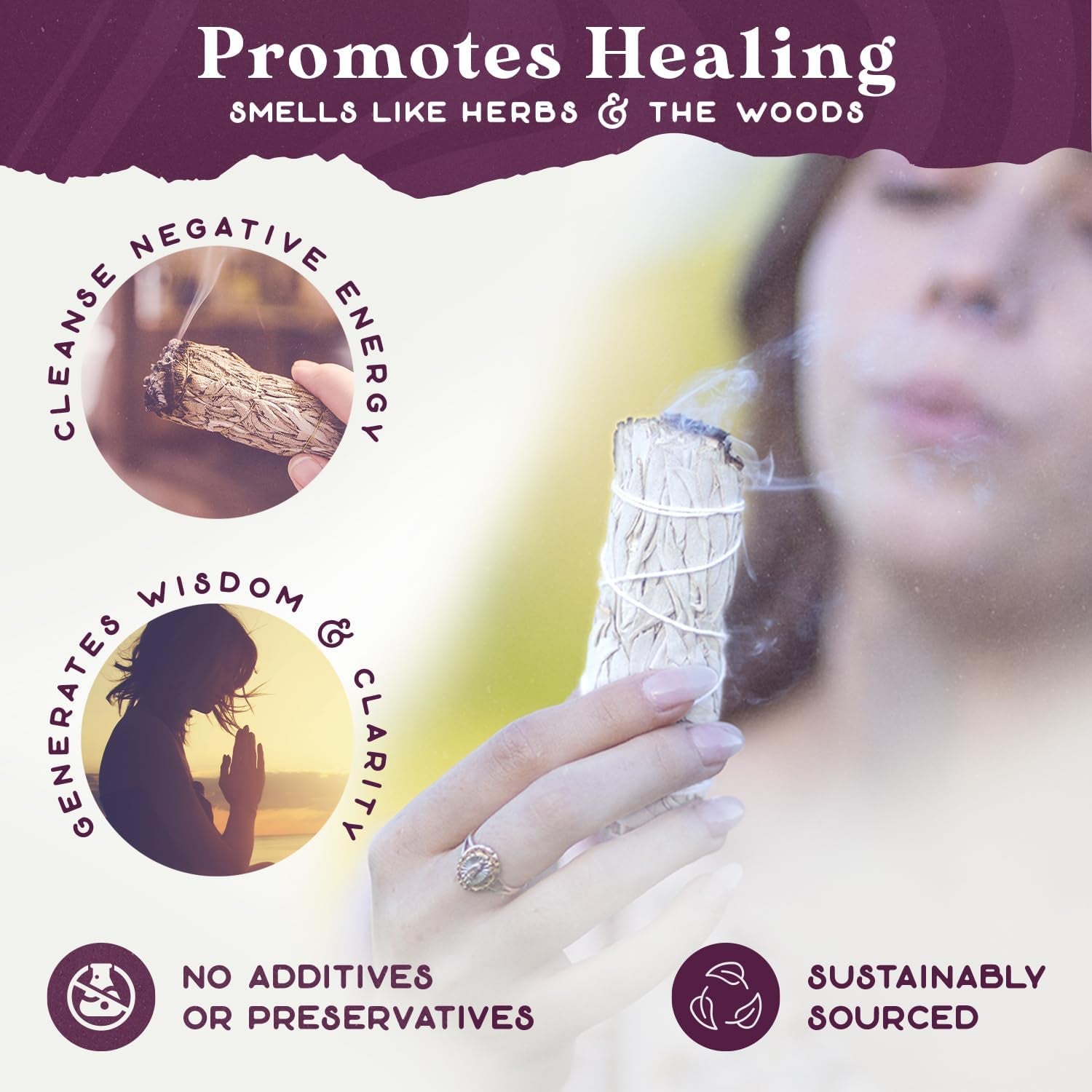 White Sage Bundles - 3 Pack - Sage Smudge Stick for Home Cleansing Incense Healing Meditation and California Smudge Sticks Rituals - 4 Inch